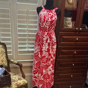 Banana Republic Red and White Maxi Dress with Pockets, Size Small